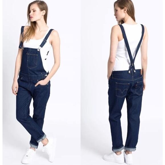Levi’s Heritage Bib Denim Overalls Straight Leg Jeans Dark Wash Blue - Picture 1 of 13